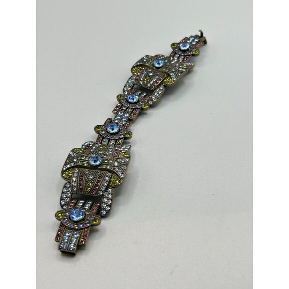 Heidi Daus Colorful Art Deco Style Bracelet Crystals Pave Wide Panel Links - Picture 3 of 9